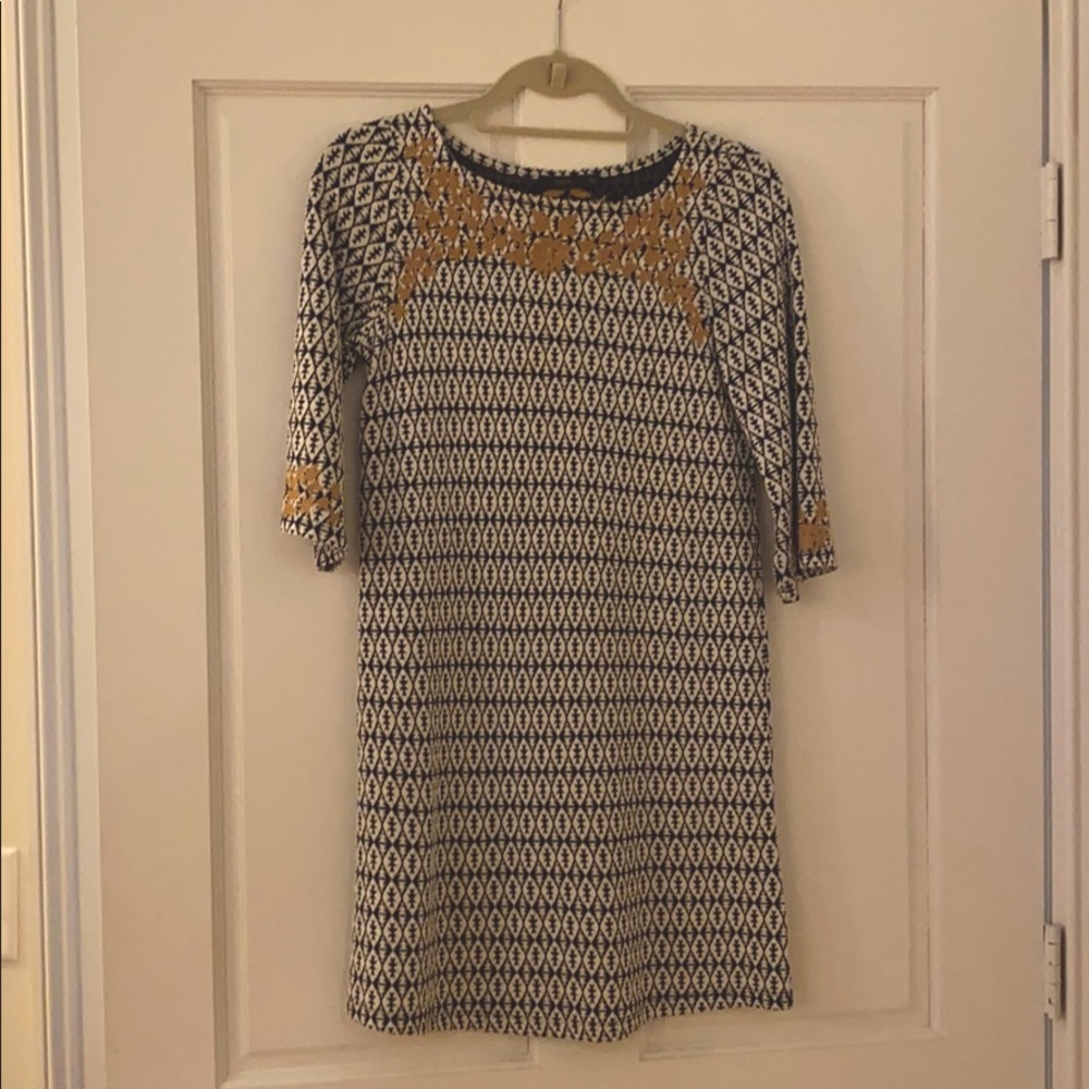 THML shift dress navy with gold trim
